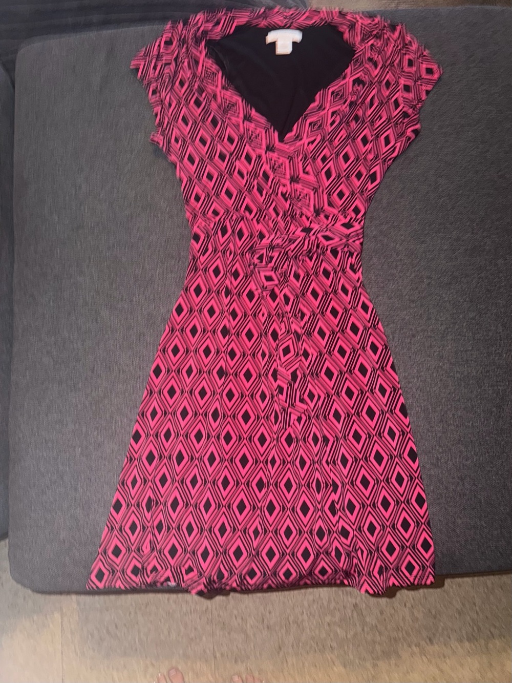 Liz Claiborne Pink & Black Geometric Faux Wrap Dress